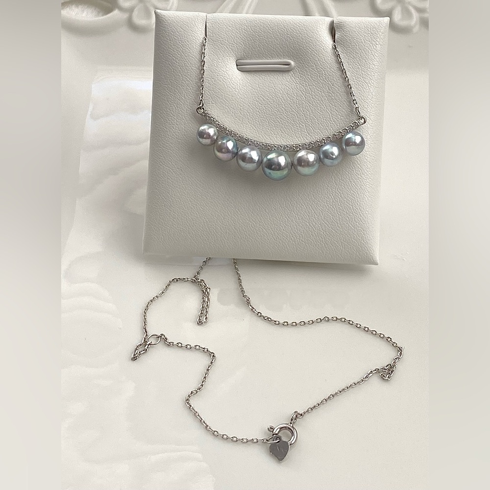 N253-High Quality s925 Akoya Sea Pearl Smile Necklace - Picture 7 of 7